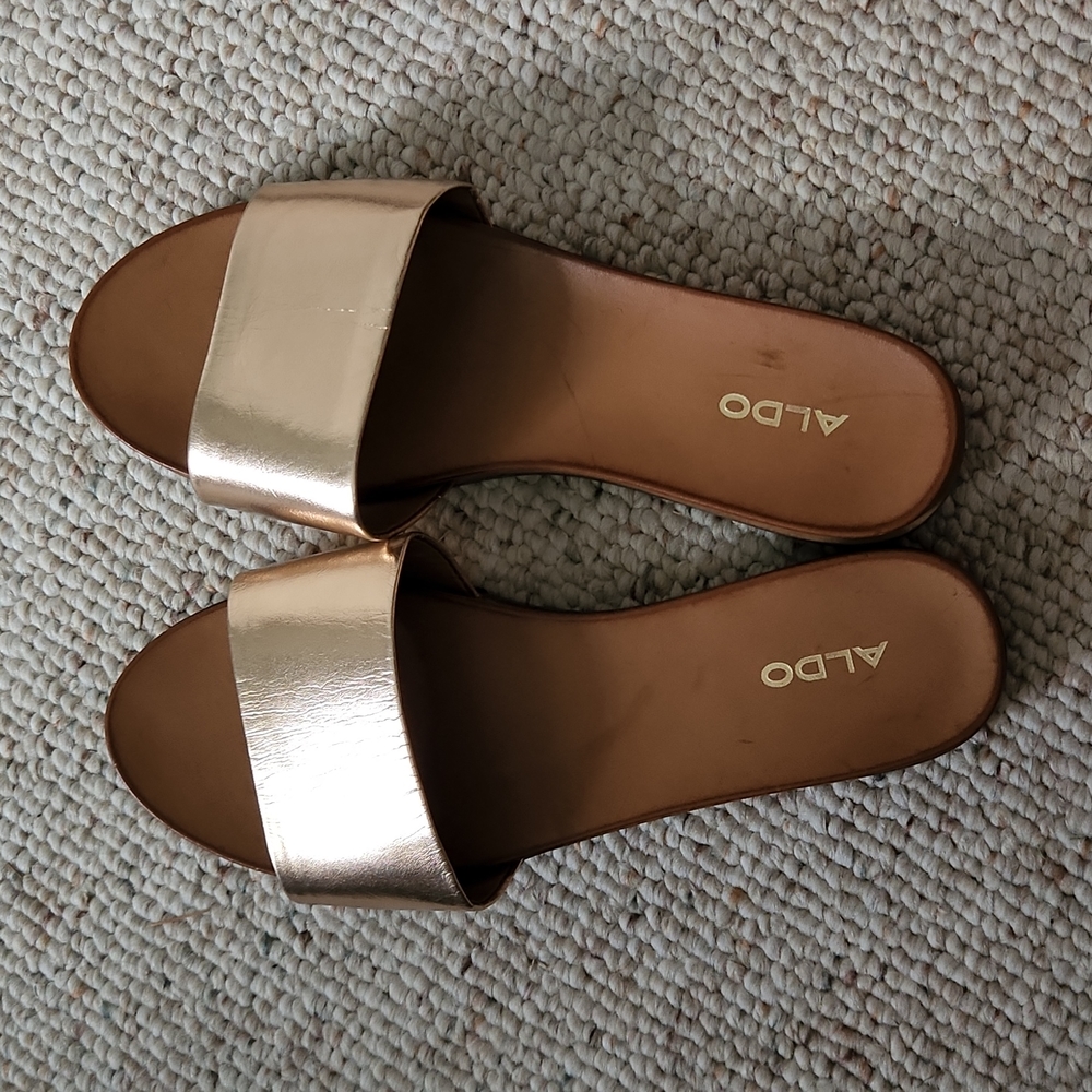 Rose gold metallic slide sandals